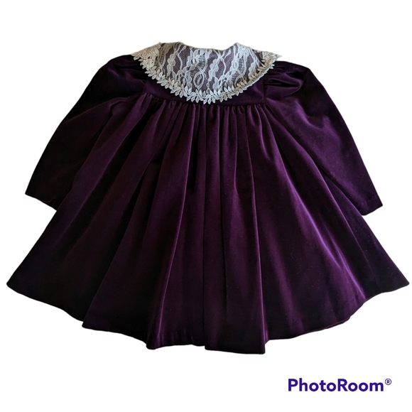 Peaches & Cream Dress Sz 3T Royal Purple Pearl White Buttons Lace Collar Vintage - Picture 5 of 8